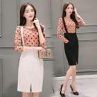 Set: Dotted Long-sleeve T-shirt + Jumper Skirt