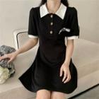 Short-sleeve Color-block A-line Mini Dress