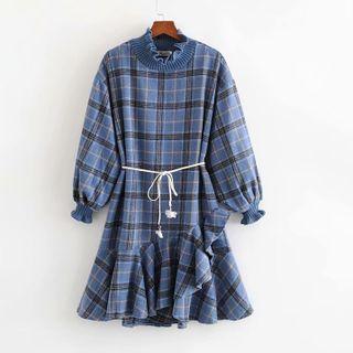 Long-sleeve Plaid Ruffle Dress