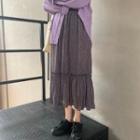 Midi Floral Print A-line Skirt Floral Skirt - Dark Purple - One Size