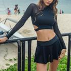 Set Of 2: Long-sleeve Swim Top + Swim Skirt