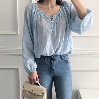 Half-placket Raglan-sleeve Blouse
