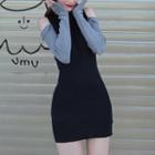 Long-sleeve Cutout Mini Sheath Knit Dress