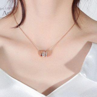 Stainless Steel Rhinestone Pendant Necklace 1641 - Necklace - Rose Gold Plating - One Size