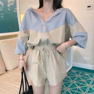 Elbow-sleeve Paneled Playsuit