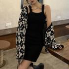 Set : Diamond Sweater Cropped Coat + Knit Suspender Dress