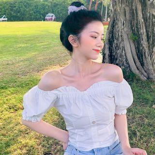 Buttoned Off-shoulder Blouse White - One Size