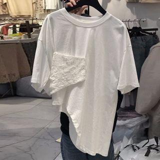 Short-sleeve Lace Panel Irregular T-shirt