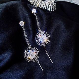 Rhinestone Disc Dangle Earring 1 Pair - Silver - One Size