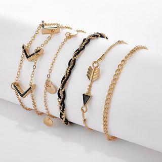 Set Of 5: Anklet 8851 - Gold - One Size
