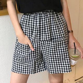 Wide-leg Plaid Shorts Plaid - Black & White - One Size