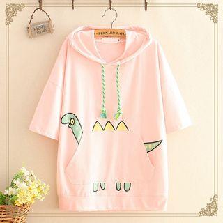 3/4-sleeve Dinosaur Print Hoodie