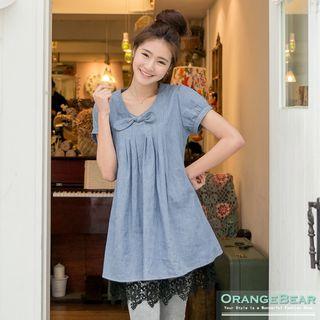 Short-sleeve Bowed Denim Long Top