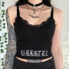 Lettering Lace Trim Cropped Camisole Top