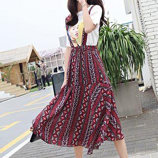 Patterned Midi Suspender Skirt
