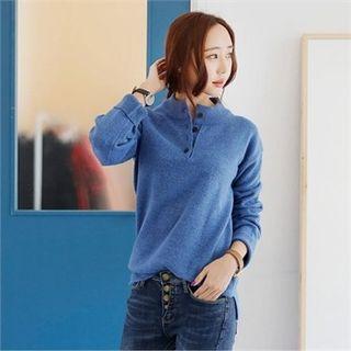 Crew-neck Button-front Knit Top
