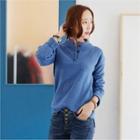 Crew-neck Button-front Knit Top