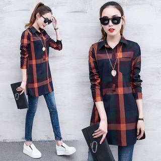 Long Sleeve Plaid Tunic Shirt