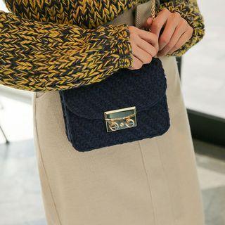 Chain-strap Flap Knit Shoulder Bag