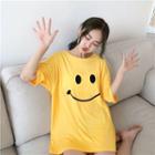 Smiley Print Elbow-sleeve Long T-shirt