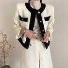 Contrast Trim Button Jacket / Front-slit A-line Skirt