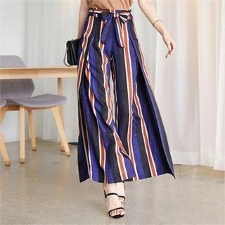 Tie-waist Striped Wide-leg Pants