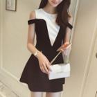 Contrast Color Cold-shoulder A-line Dress