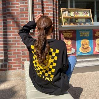 Smiley-print Check-detail Sweatshirt