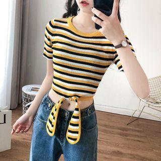 Striped Tie-waist Short-sleeve T-shirt