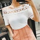 Elbow-sleeve Lace Trim Spaghetti Strap Top