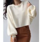 Long-sleeve Round Neck Sweater Off-white - One Size