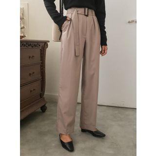 Pintuck Dress Pants With Belt