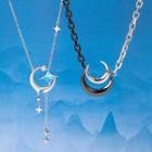 Moon & Star Faux Crystal Pendant Alloy Necklace