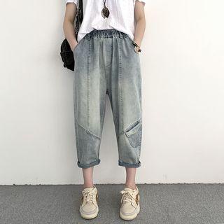Band-waist Washed Cropped Straight-cut Jeans