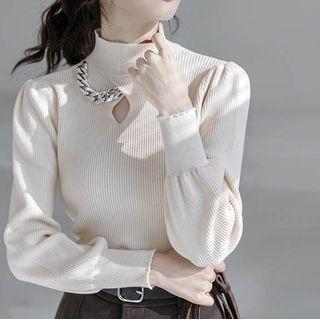 Mock-neck Chain Cutout Sweater