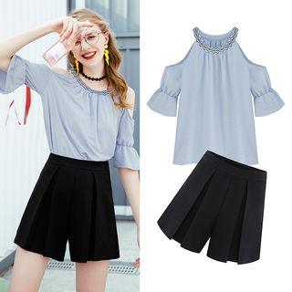 Set: Cutout Shoulder Top + Pleated Skort