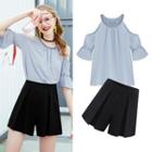 Set: Cutout Shoulder Top + Pleated Skort