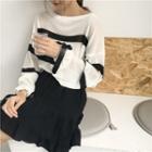 Bow Stripe Long-sleeve Knit Sweater