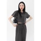 Cropped Pigment-washed T-shirt Charcoal Gray - One Size