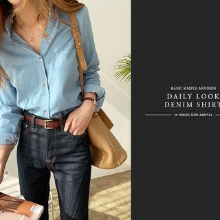 Button-down Denim Shirt Light Blue - One Size