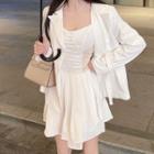 Cropped Blazer / Spaghetti Strap Pleated Dress