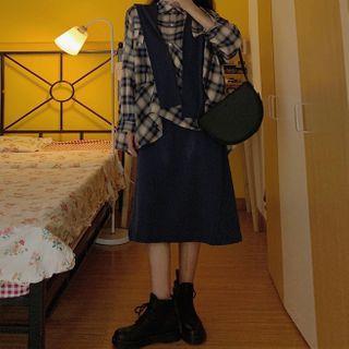Gingham Long-sleeve Shirt / Plain Dress