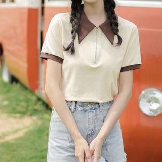 Short-sleeve Zip Polo Shirt Almond - One Size