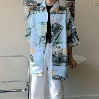 Short-sleeve Bicycle Print Shirt