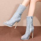 Ripped Denim Peep-toe Stiletto Over-the-knee Boots