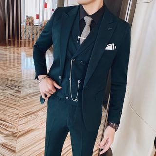 Set: Plain Blazer + Double Breasted Vest + Dress Pants