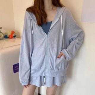 Plain Zip-up Hooded Jacket / Shorts