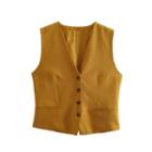 Button-up Vest / High Waist Straight Leg Pants