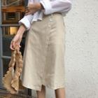 Button Wrapped Midi Skirt