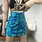 Faux-leather Shimmer Zip-front A-line Skirt
